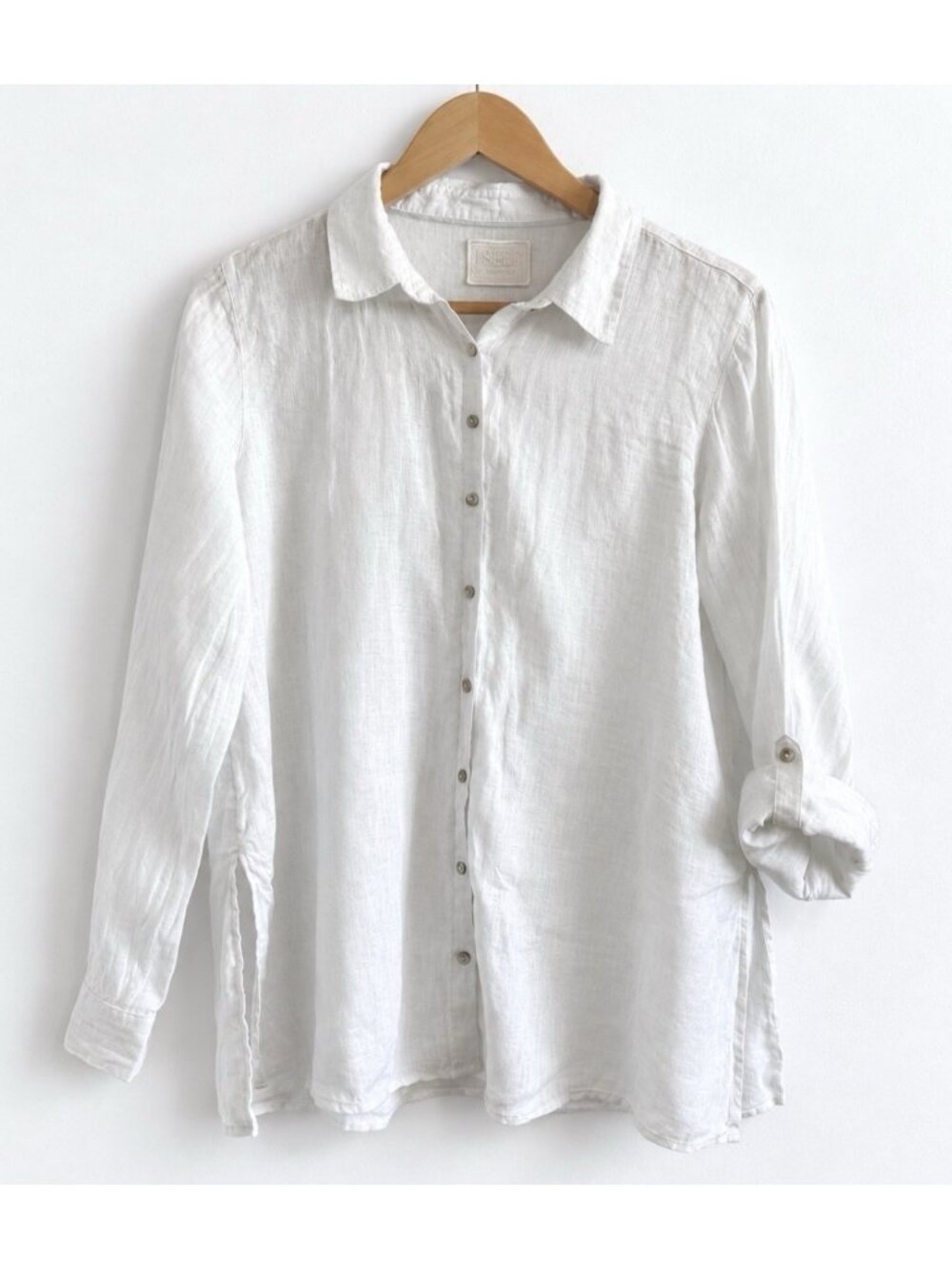 Sigrid Olsen 100% Linen Button Up Shirt Coastal Minimalist White Women’s M